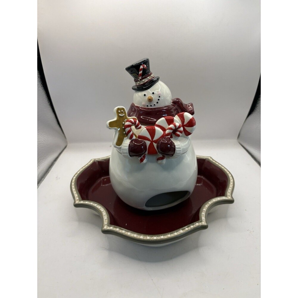 Rare Grasslands Road Holiday Snowman Candy Dish w Lid Peppermints Nuts With Box